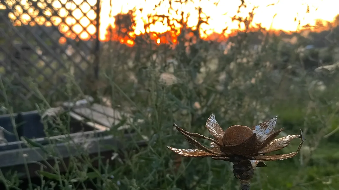 Handcrafted steel flower sculpture with twelve pointed petals